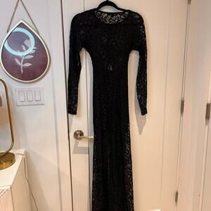 For Love & Lemons Black Lace Sheer Long Sleeve Maxi Dress Small